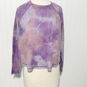 Wild Fable Women's Tie Dye Crew Neck Long Sleeve Henley Thermal Top Purple Sz XS
